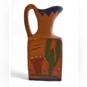 Vintage 1940s Tonala Pottery Pitcher Hand-Painted Mexican Folk Art